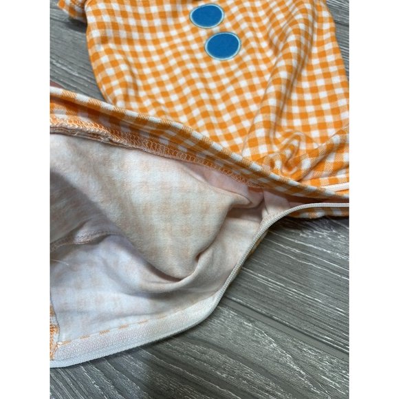 Orange Gingham One Piece Creeper Size 6 Months Faux Bow Tie & Buttons Zipper - Picture 4 of 5